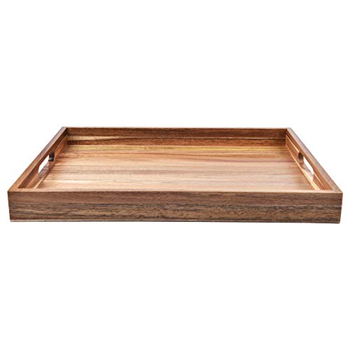 Acacia Wood Serving Tray with Handles (17 Inches) – Decorative Serving Trays Platter for Breakfast in Bed, Lunch, Dinner, Appetizers, Patio, Ottoman, Coffee Table, BBQ, Party –Great for Lap &Couch - CookCave