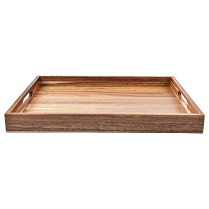 Acacia Wood Serving Tray with Handles (17 Inches) – Decorative Serving Trays Platter for Breakfast in Bed, Lunch, Dinner, Appetizers, Patio, Ottoman, Coffee Table, BBQ, Party –Great for Lap &Couch - CookCave