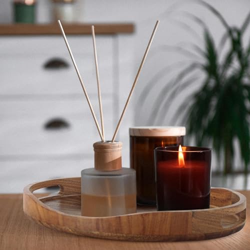 Acacia Wood Serving Tray with Handles - 17"x13" Round, Decorative Ottoman Tray for Living Room, Coffee Table, Breakfast in Bed, Candle Display - CookCave