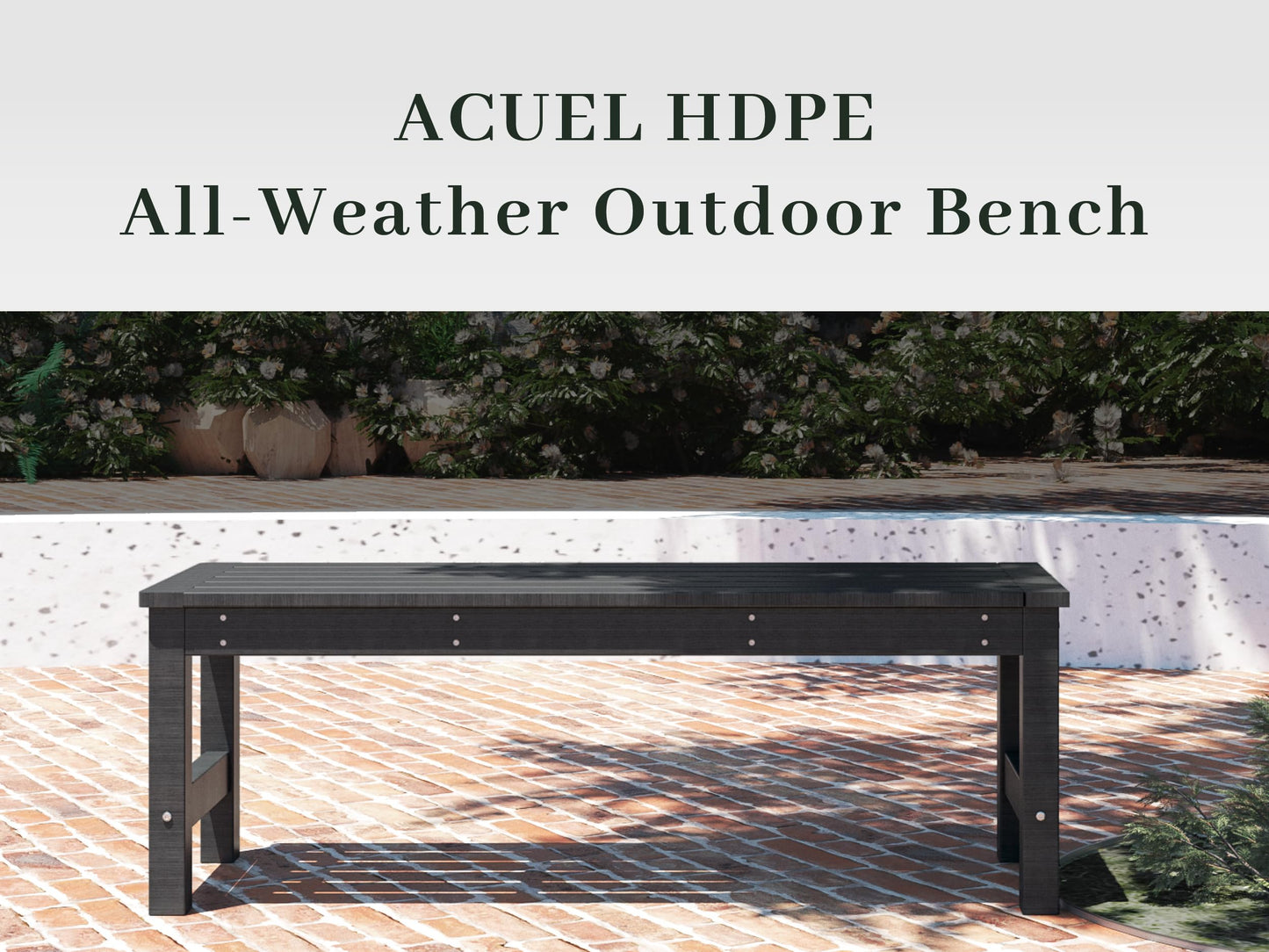 ACUEL 48" HDPE Outdoor Bench, All-Weather & Fade-Resistant 2-Person Garden Bench, Low Maintenance Patio Bench for Garden, Porch & Patio,Black - CookCave