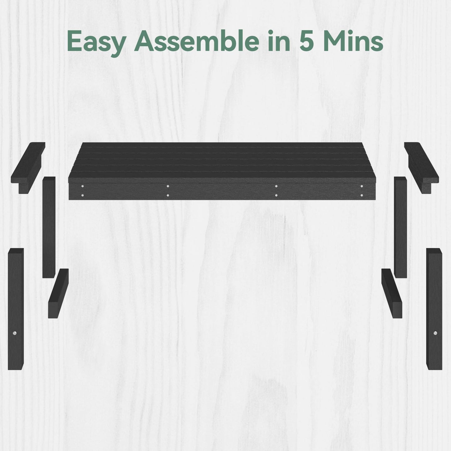 ACUEL 48" HDPE Outdoor Bench, All-Weather & Fade-Resistant 2-Person Garden Bench, Low Maintenance Patio Bench for Garden, Porch & Patio,Black - CookCave