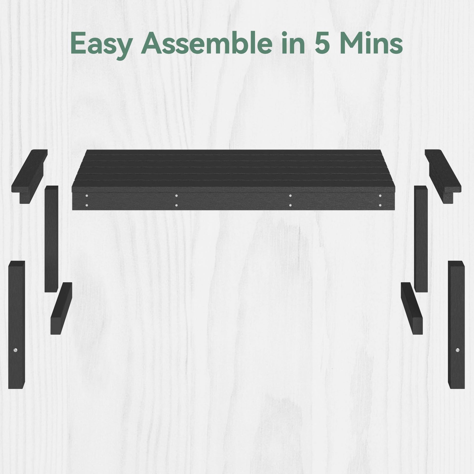 ACUEL 48" HDPE Outdoor Bench, All-Weather & Fade-Resistant 2-Person Garden Bench, Low Maintenance Patio Bench for Garden, Porch & Patio,Black - CookCave