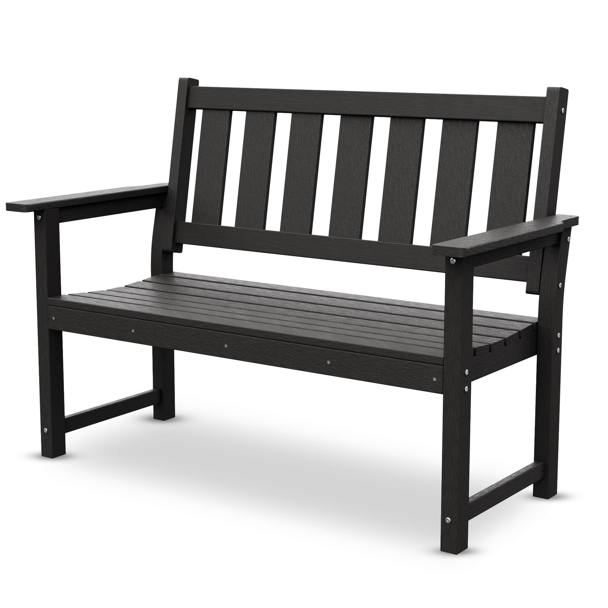 ACUEL HDPE Memorial Bench – 50'' Weatherproof Durable Outdoor Bench, 2-Person Park Bench, Easy to Move, Multi-Purpose Design Ideal for Porch, Patio, Church, and School (Black) - CookCave