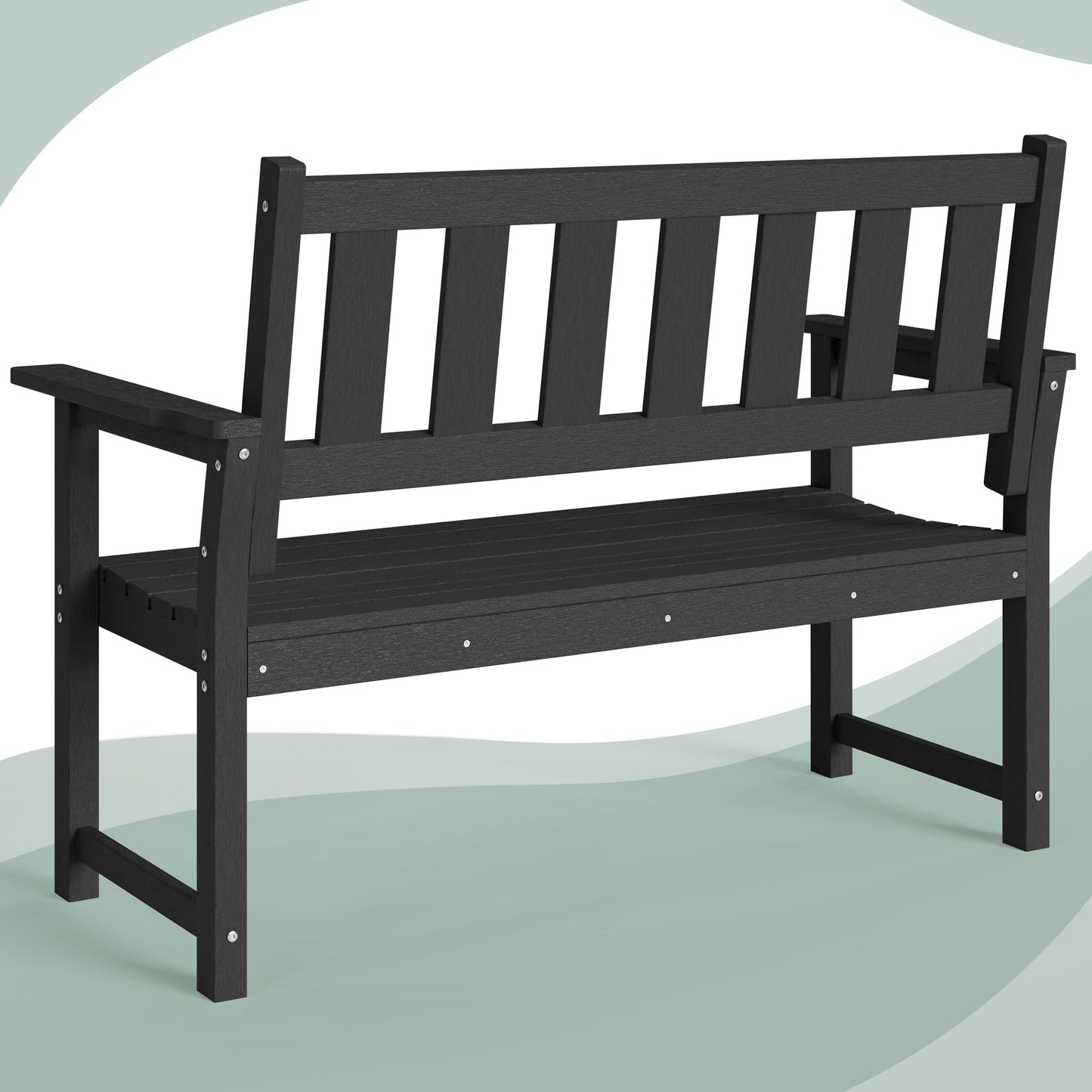 ACUEL HDPE Memorial Bench – 50'' Weatherproof Durable Outdoor Bench, 2-Person Park Bench, Easy to Move, Multi-Purpose Design Ideal for Porch, Patio, Church, and School (Black) - CookCave