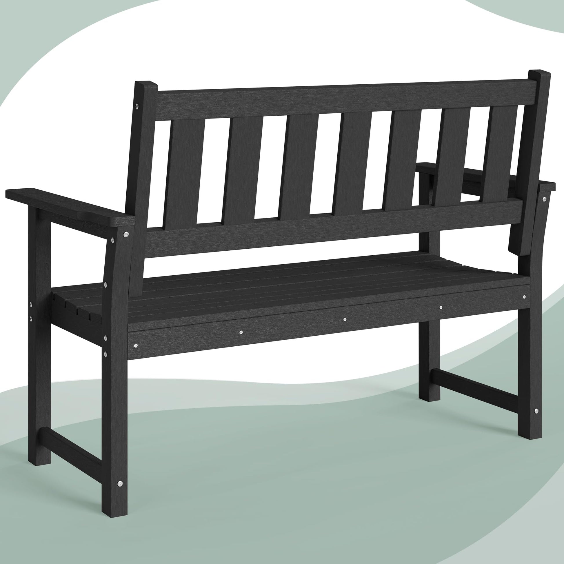 ACUEL HDPE Memorial Bench – 50'' Weatherproof Durable Outdoor Bench, 2-Person Park Bench, Easy to Move, Multi-Purpose Design Ideal for Porch, Patio, Church, and School (Black) - CookCave