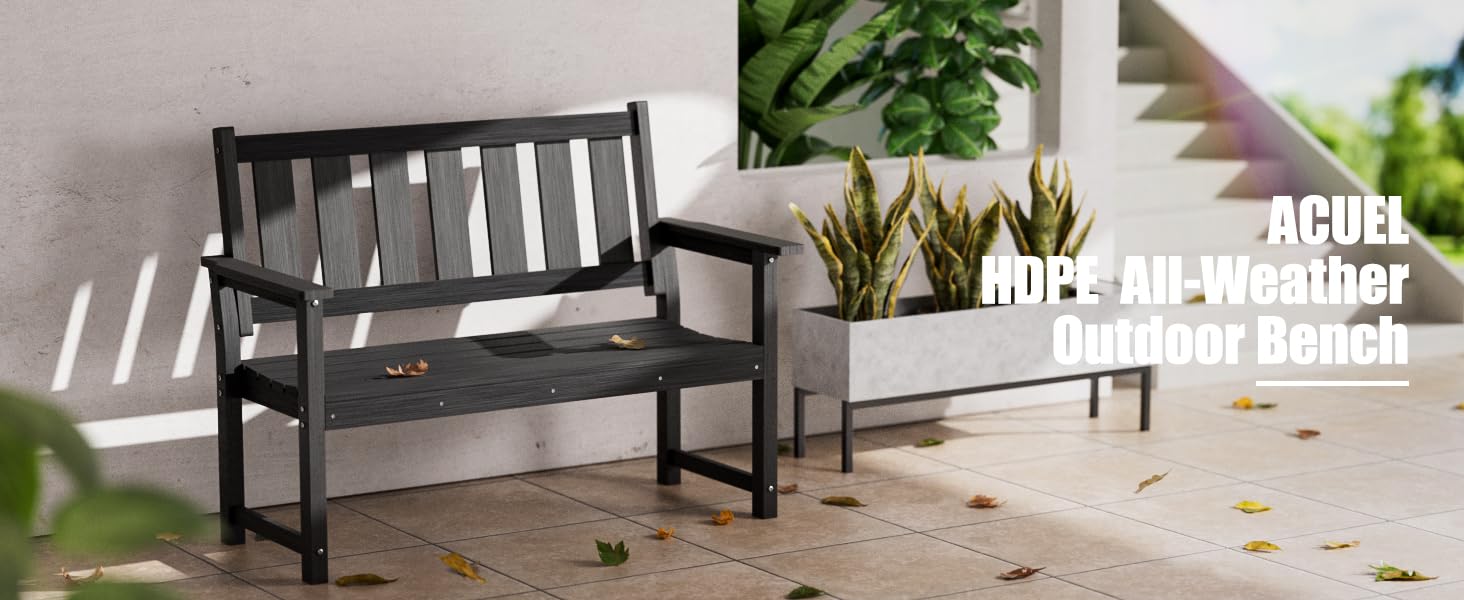 ACUEL HDPE Memorial Bench – 50'' Weatherproof Durable Outdoor Bench, 2-Person Park Bench, Easy to Move, Multi-Purpose Design Ideal for Porch, Patio, Church, and School (Black) - CookCave
