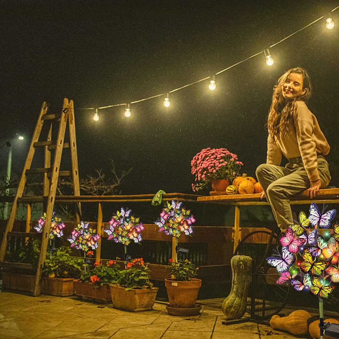 Adecorty Solar Garden Lights Outdoor Waterproof Decorative Solar Lights Outdoor 2 Pack with 44 LED 34 Butterfly Flower Garden Decor Yard Patio Lawn, Gifts for Mother's Day Mom Women - CookCave