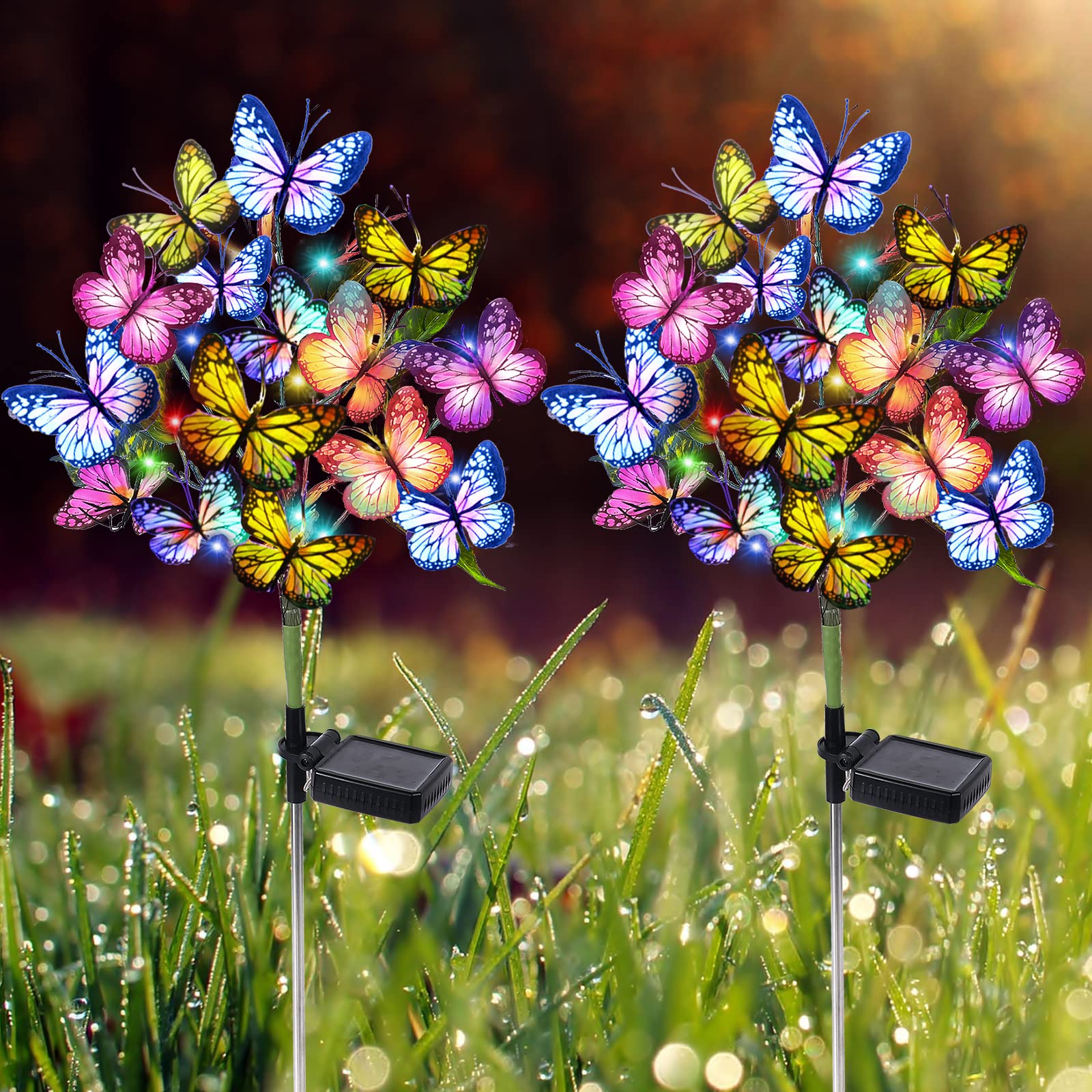Adecorty Solar Garden Lights Outdoor Waterproof Decorative Solar Lights Outdoor 2 Pack with 44 LED 34 Butterfly Flower Garden Decor Yard Patio Lawn, Gifts for Mother's Day Mom Women - CookCave