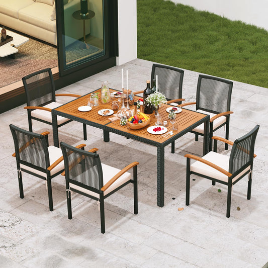AERBUSKE 7-Piece Outdoor Patio Furniture Set - Wicker Dining Set for 6, Perfect for Garden, Yard, Porch, Poolside - CookCave