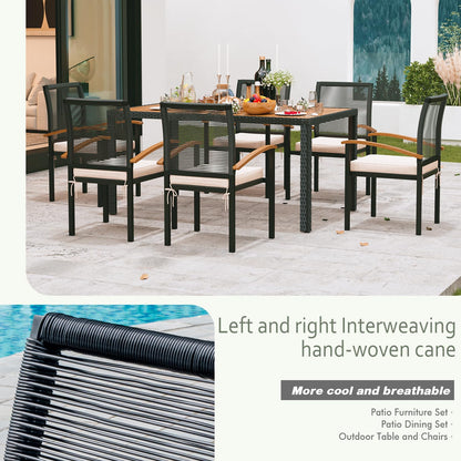 AERBUSKE 7-Piece Outdoor Patio Furniture Set - Wicker Dining Set for 6, Perfect for Garden, Yard, Porch, Poolside - CookCave