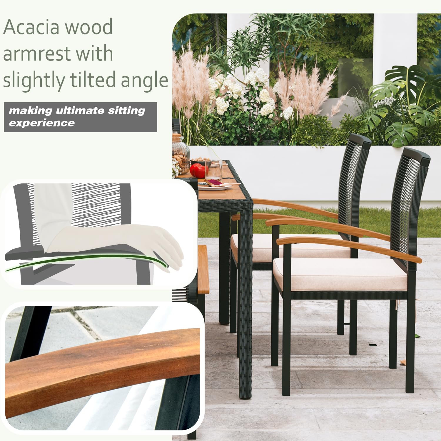 AERBUSKE 7-Piece Outdoor Patio Furniture Set - Wicker Dining Set for 6, Perfect for Garden, Yard, Porch, Poolside - CookCave