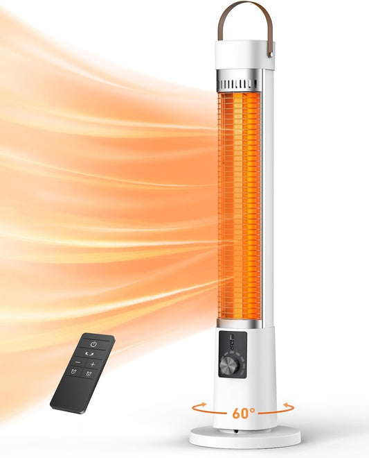 Aerozy Patio Heater for Outdoor Use, Electric Space Heater Indoor, Portable Infrared Heater with 60-Degree Oscillation, Timer, Remote, for Patio, Gazebo, White - CookCave