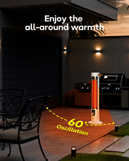 Aerozy Patio Heater for Outdoor Use, Electric Space Heater Indoor, Portable Infrared Heater with 60-Degree Oscillation, Timer, Remote, for Patio, Gazebo, White - CookCave