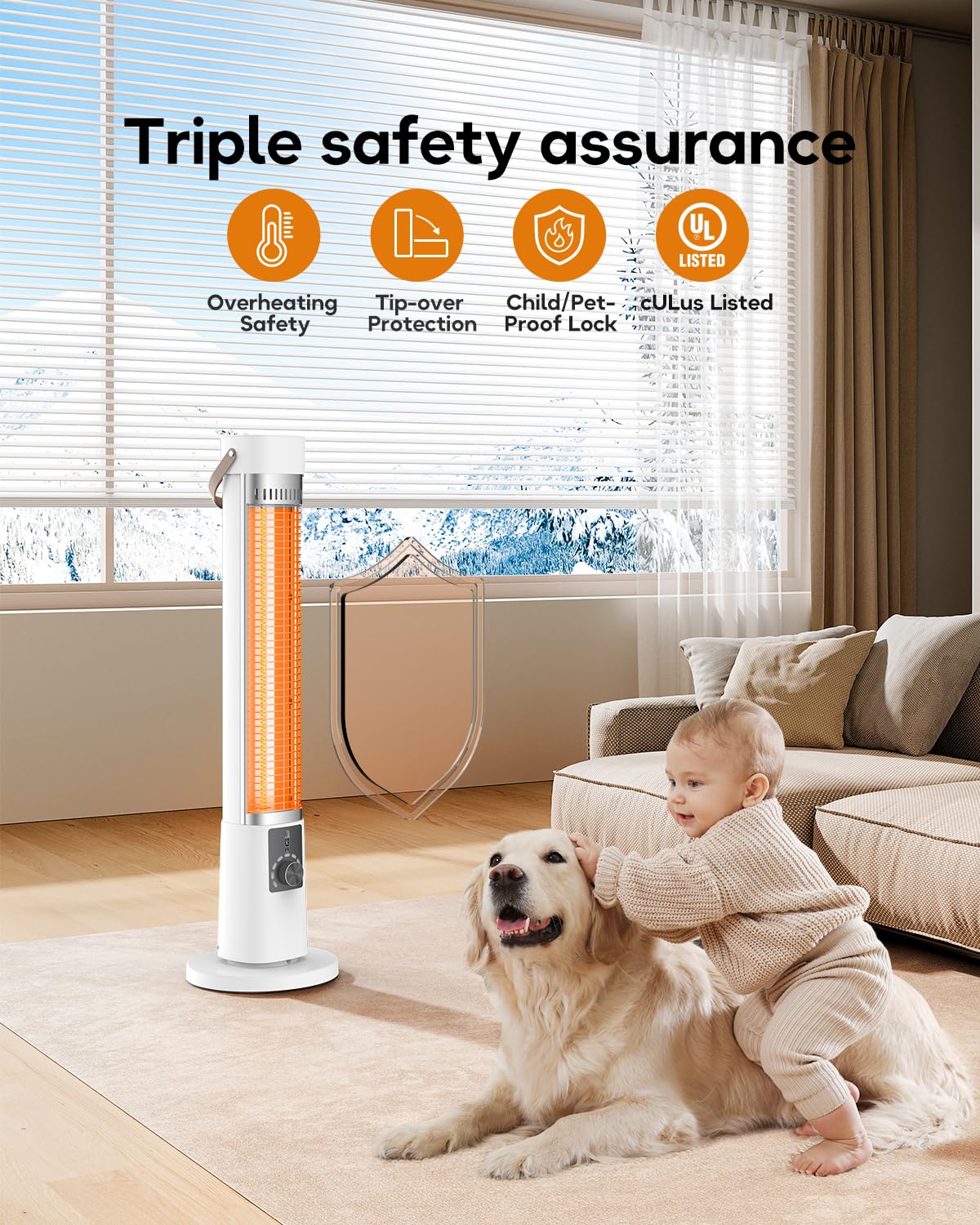Aerozy Patio Heater for Outdoor Use, Electric Space Heater Indoor, Portable Infrared Heater with 60-Degree Oscillation, Timer, Remote, for Patio, Gazebo, White - CookCave