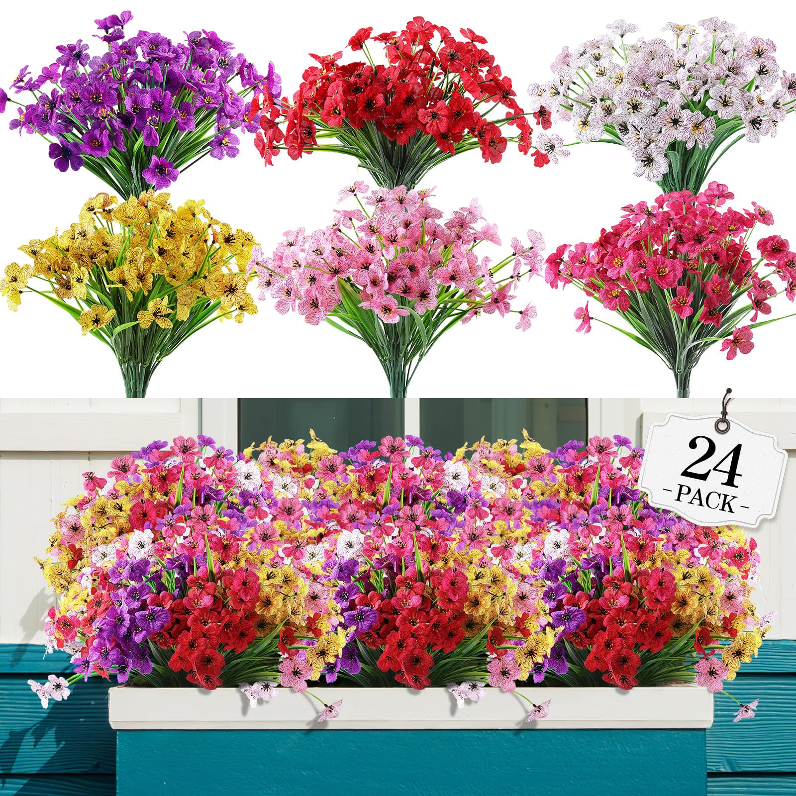 AGIRL 24 Bundles Artificial Flowers for Outdoor,No Fade Fake Plastic Flowers Faux Plants for Decoration Hanging Planters Indoor Outside Garden Porch Window Box Home Wedding Farmhouse - CookCave
