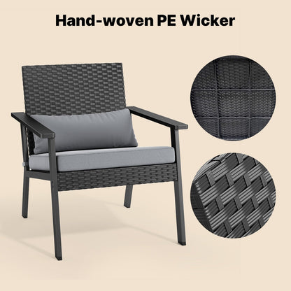 Ahomly 4-Piece Outdoor Wicker Patio Furniture Set with Deep Seating Cushions and Table for Balcony, Backyard, and Porch (Gray) - CookCave