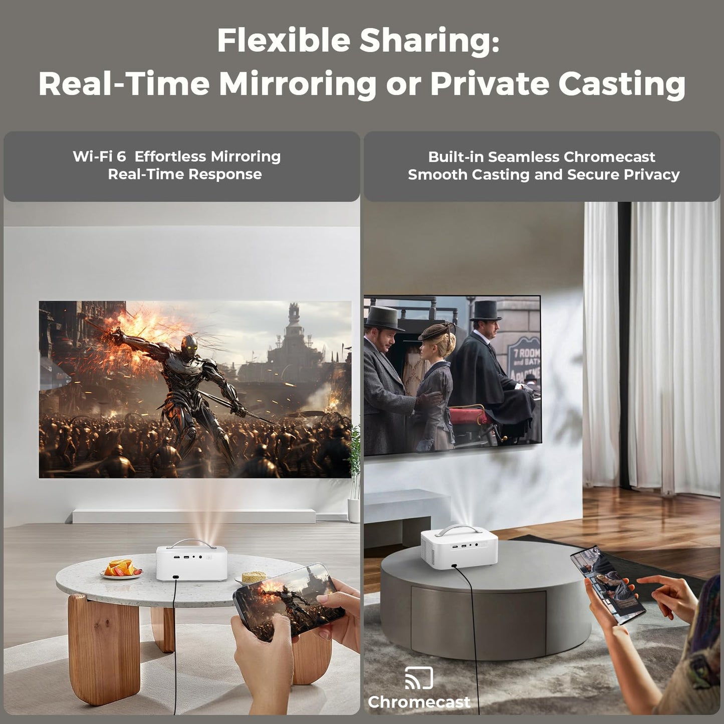 [AI Movin 2.0 System/1200 ANSI/Auto Focus] Projector-4K with WiFi 6 and Bluetooth, 30W DoIby Audio Netflix-Licensed Outdoor-Projector, Lisowod 1080P Smart Portable Proyector with HDR10+ 2025 Upgraded - CookCave