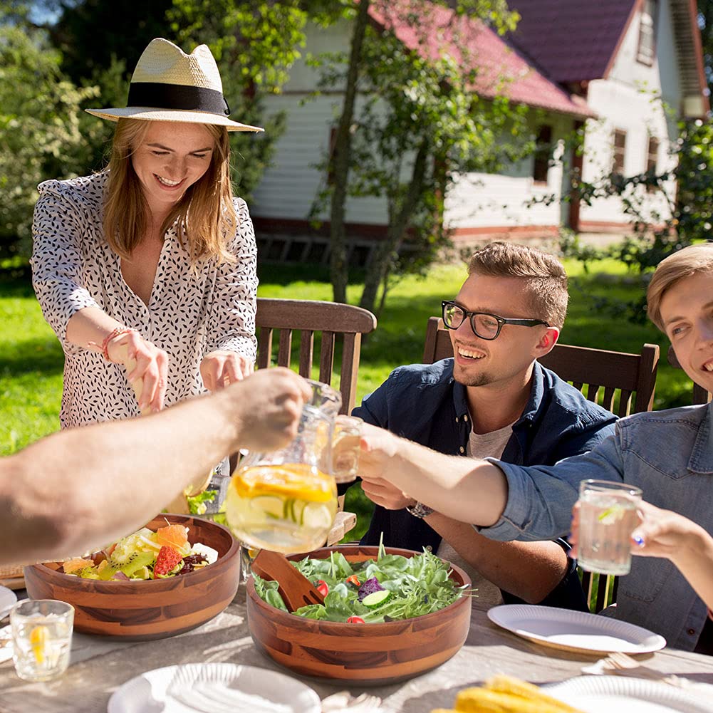 AIDEA Acacia Wood Salad Bowl Set with 2 Wooden Hands, Large Salad Bowl with Serving Utensils, Big Mixing Bowl for Fruits, Salad, Cereal, Corn flake,Pasta 11" Diameter x 4.5" Height - CookCave