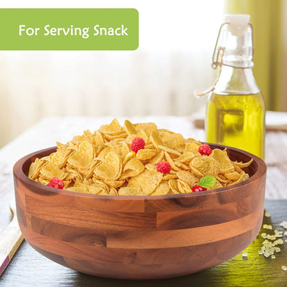 AIDEA Acacia Wood Salad Bowl Set with 2 Wooden Hands, Large Salad Bowl with Serving Utensils, Big Mixing Bowl for Fruits, Salad, Cereal, Corn flake,Pasta 11" Diameter x 4.5" Height - CookCave