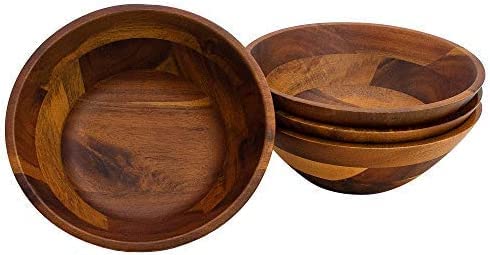 AIDEA Acacia Wooden Serving Bowls, 7 Inch Set of 4 for Salad, Soup, Noodle and More - CookCave