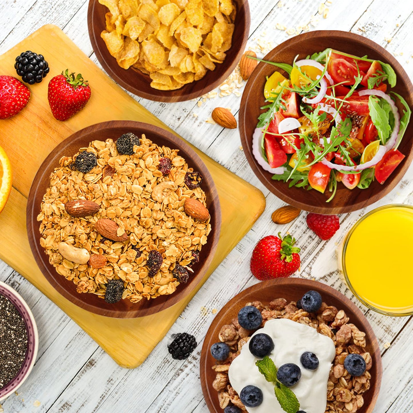 AIDEA Acacia Wooden Serving Bowls, 7 Inch Set of 4 for Salad, Soup, Noodle and More - CookCave