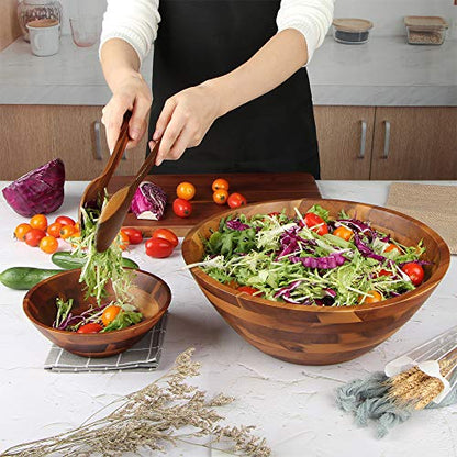 AIDEA Salad Bowls, Wooden Salad Bowls Set, Large Acacia Wood Serving Bowl for Fruits, Salad, 12.5" Big Salad Bowl with Serving Utensils - CookCave
