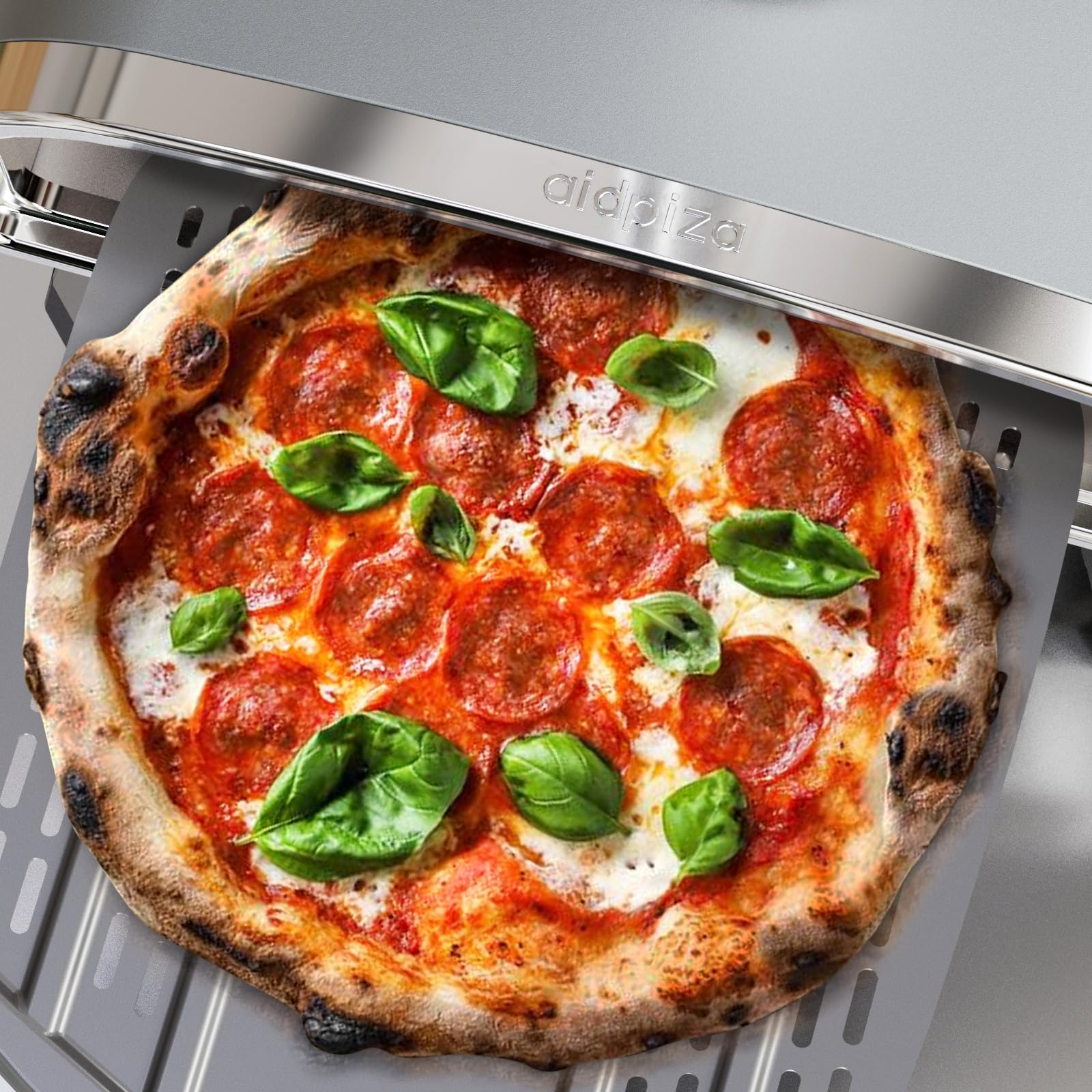 aidpiza Outdoor Pizza Oven 12" Wood Pellet Pizza ovens With Rotatable Round Pizza Stone Portable Wood Fired with Built-in Thermometer Pizza Stove for Outside Backyard Camping Picnics (Grey-revolving) - CookCave