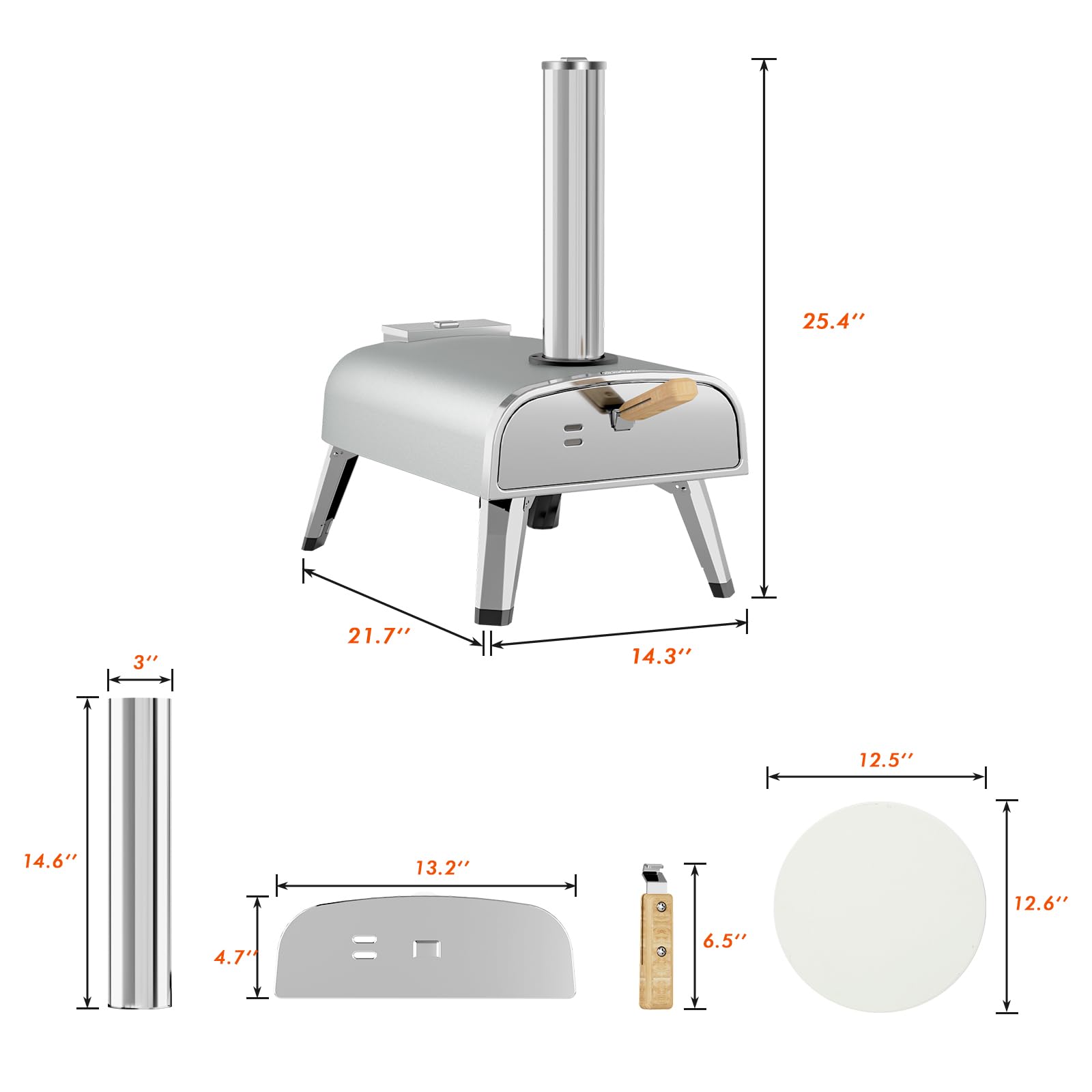 aidpiza Outdoor Pizza Oven 12" Wood Pellet Pizza ovens With Rotatable Round Pizza Stone Portable Wood Fired with Built-in Thermometer Pizza Stove for Outside Backyard Camping Picnics (Grey-revolving) - CookCave