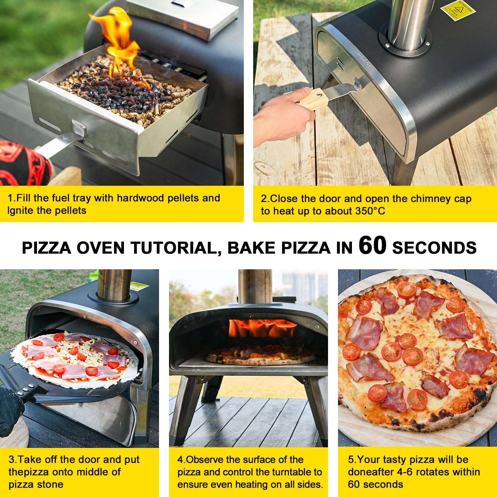 aidpiza Pizza Oven Outdoor 12" Wood Fired Pizza Ovens Pellet Pizza Stove for outside, Portable Stainless Steel Pizza Oven for Backyard Pizza Oven - CookCave