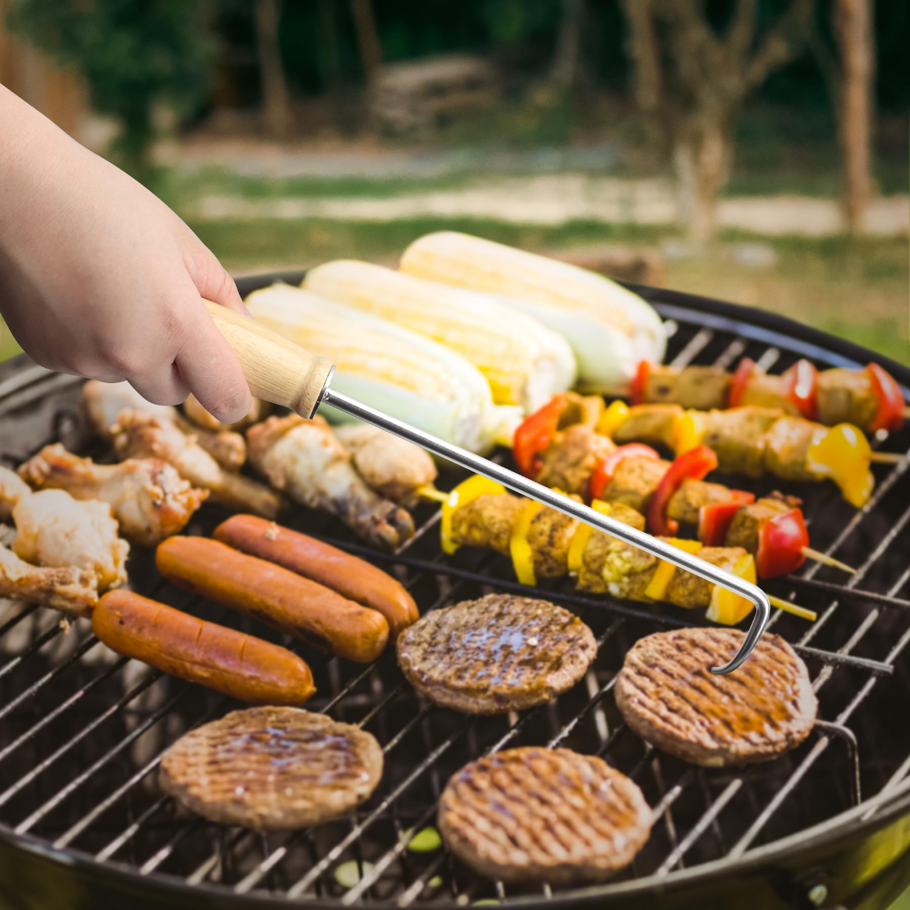 AjinTeby Food Flipper Hooks, Stainless Steel BBQ Turner Flips Meat Steak or Fish - 18-inch and 14-inch Meat Flipper - CookCave