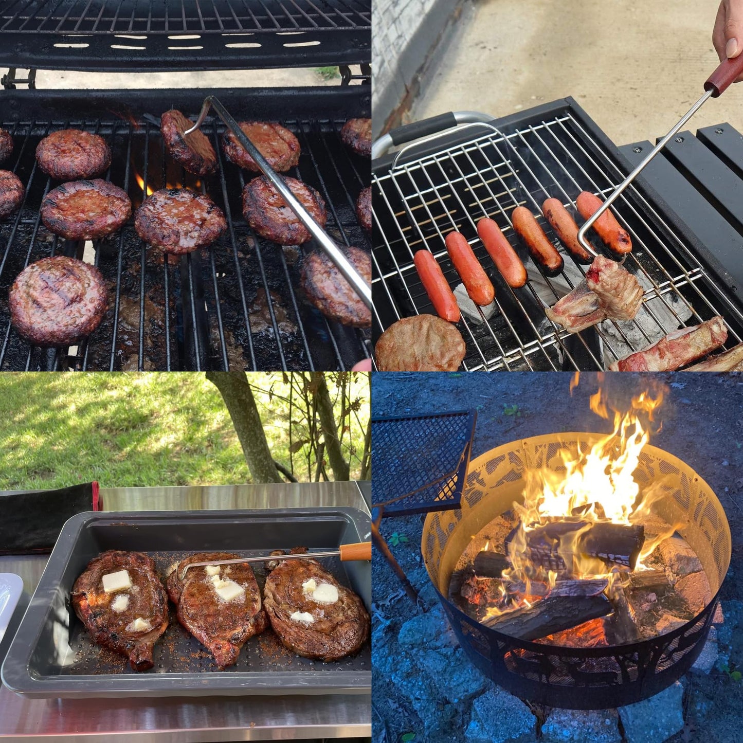 AjinTeby Food Flipper Hooks, Stainless Steel BBQ Turner Flips Meat Steak or Fish - 18-inch and 14-inch Meat Flipper - CookCave