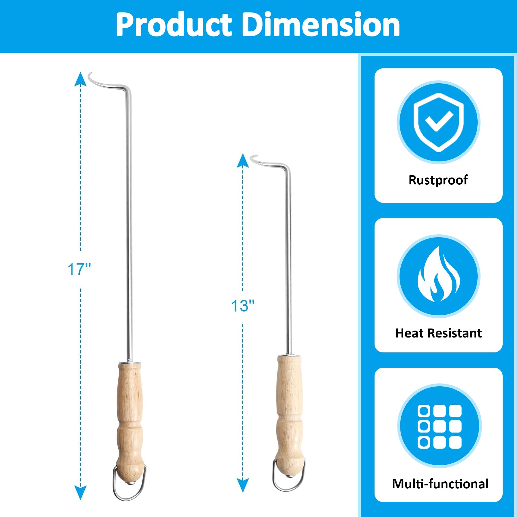 AjinTeby Food Flipper Hooks, Stainless Steel BBQ Turner Flips Meat Steak or Fish - 18-inch and 14-inch Meat Flipper - CookCave