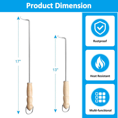 AjinTeby Food Flipper Hooks, Stainless Steel BBQ Turner Flips Meat Steak or Fish - 18-inch and 14-inch Meat Flipper - CookCave