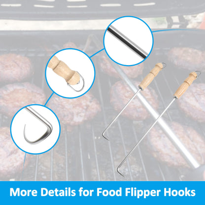 AjinTeby Food Flipper Hooks, Stainless Steel BBQ Turner Flips Meat Steak or Fish - 18-inch and 14-inch Meat Flipper - CookCave