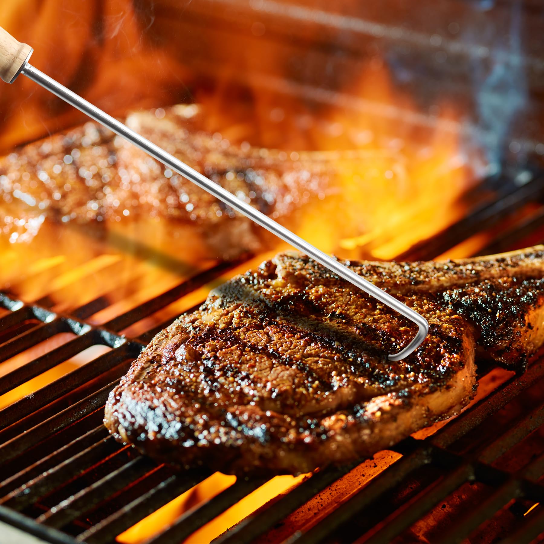 AjinTeby Food Flipper Hooks, Stainless Steel BBQ Turner Flips Meat Steak or Fish - 18-inch and 14-inch Meat Flipper - CookCave