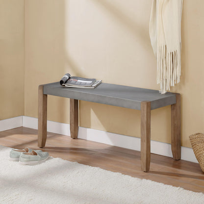 Alaterre Furniture Newport Bench with Faux Concrete Seat and Wood Legs - 40 Inch Entryway Bench with Rustic Industrial Design - Benches for Bedroom, Living Room, Dining Room, and Mudroom - CookCave