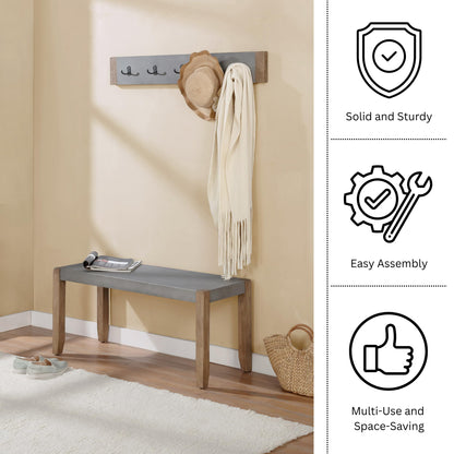 Alaterre Furniture Newport Bench with Faux Concrete Seat and Wood Legs - 40 Inch Entryway Bench with Rustic Industrial Design - Benches for Bedroom, Living Room, Dining Room, and Mudroom - CookCave
