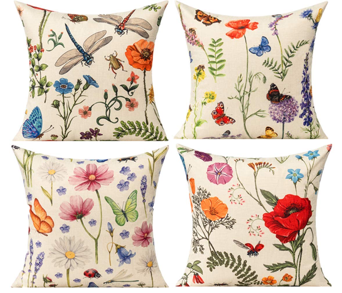 All Smiles Outdoor Patio Throw Pillow Covers 18x18 Set of 4 Spring Summer Garden Flowers Farmhouse Décor Outside Furniture Bench Chair Decorative Cushion Cases for Swing Deep Seat Bed Couch Sofa - CookCave