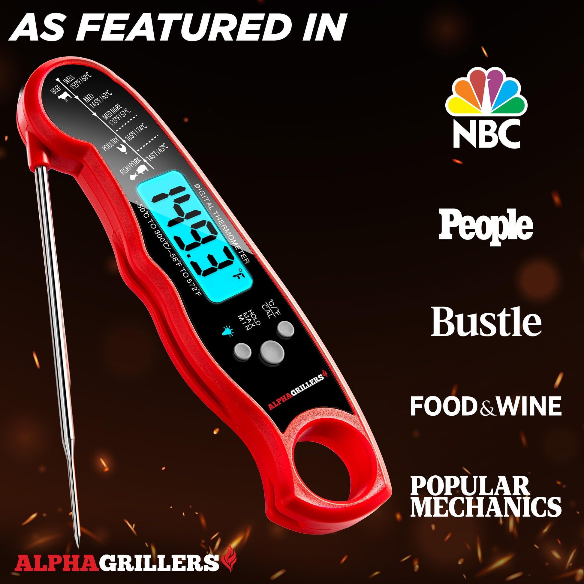 Alpha Grillers Meat Thermometer Digital - Instant Read Food Thermometer for Cooking Grilling Air Fryer Griddle Probe Kitchen Gadgets Essentials BBQ Accessories Grill Gifts for Men Him Dad Fathers Day - CookCave