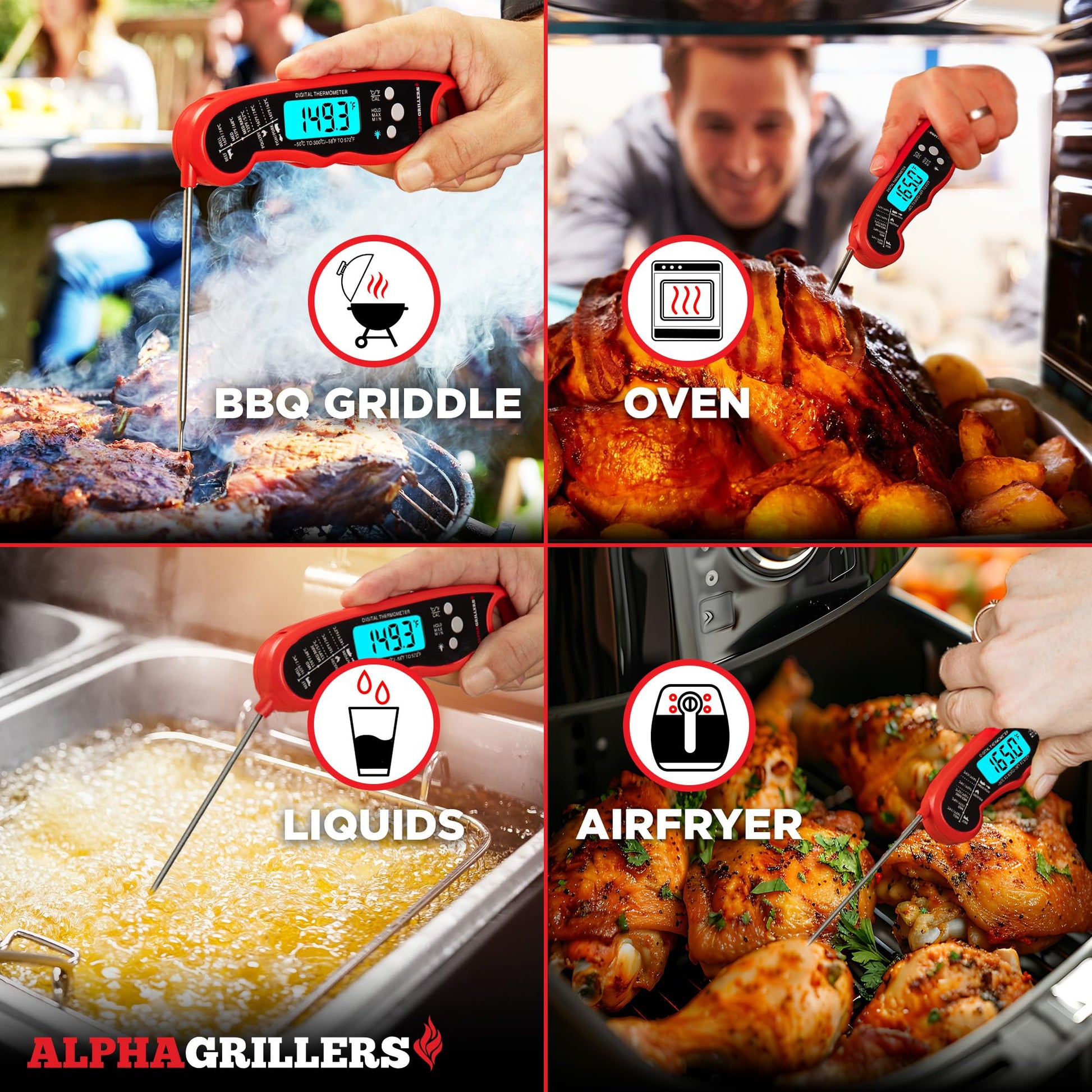 Alpha Grillers Meat Thermometer Digital - Instant Read Food Thermometer for Cooking Grilling Air Fryer Griddle Probe Kitchen Gadgets Essentials BBQ Accessories Grill Gifts for Men Him Dad Fathers Day - CookCave