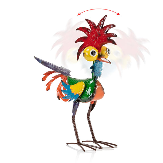 Alpine Corporation - 18" Tall Wacky Metal Rooster Yard Statue – Colorful Indoor/Outdoor Farm Animal Décor for Garden, Patio, Lawn, or Porch - CookCave