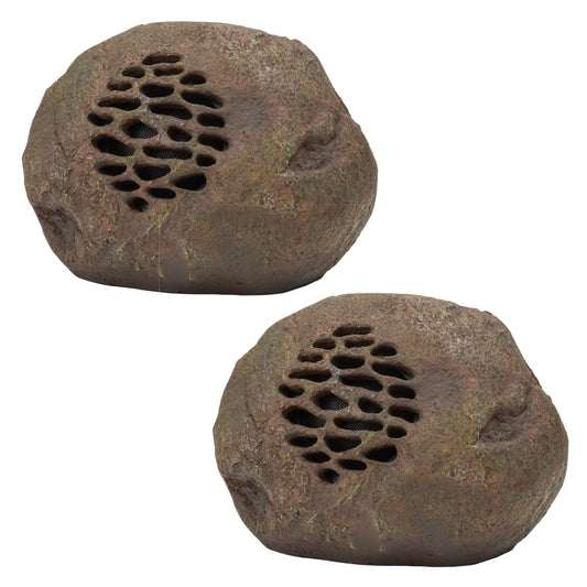 Alpine Corporation Weather-resistant Bluetooth Solar-Powered Outdoor Wireless Rock Speaker - Set of 2 - CookCave