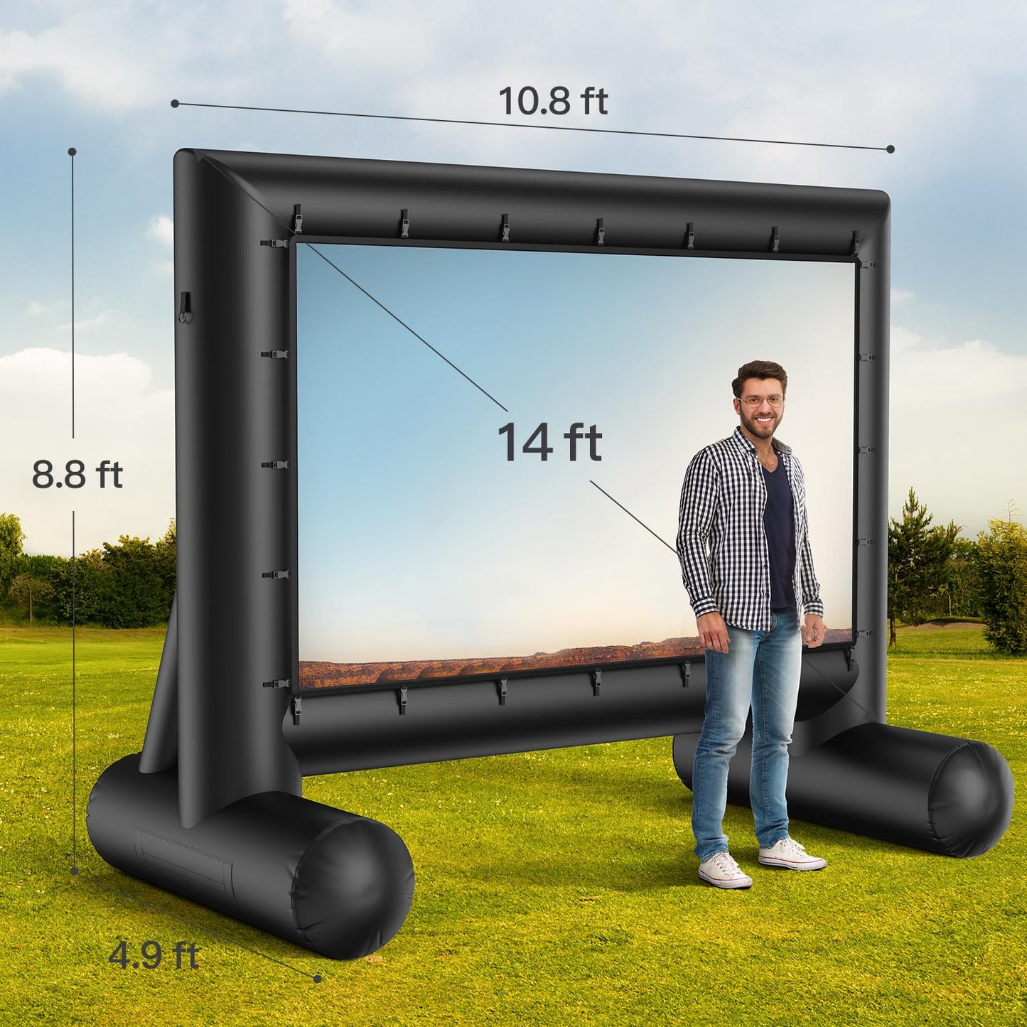 Amada 14 Feet Outdoor Inflatable Movie Screen, Projector Screen with Fast Low-Noise Air, Support Front Rear Projection for Backyard Movie Night, Home Theater, Theme Party, AMPJ04 - CookCave