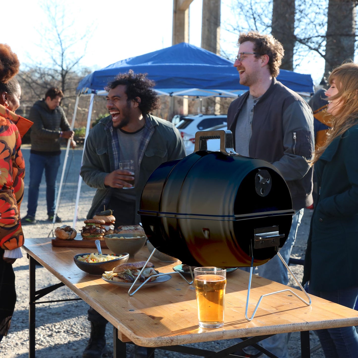 Americana Grills Keg A Que Charcoal BBQ Grill, Portable Outdoor Barbecue with Durable Powder Coated Hood and Bowl, 186 Square Inch Cooking Area, Black - CookCave