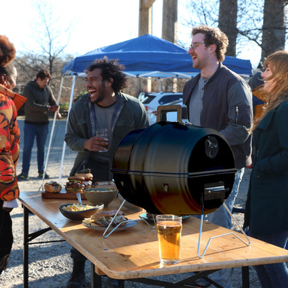 Americana Grills Keg A Que Charcoal BBQ Grill, Portable Outdoor Barbecue with Durable Powder Coated Hood and Bowl, 186 Square Inch Cooking Area, Black - CookCave