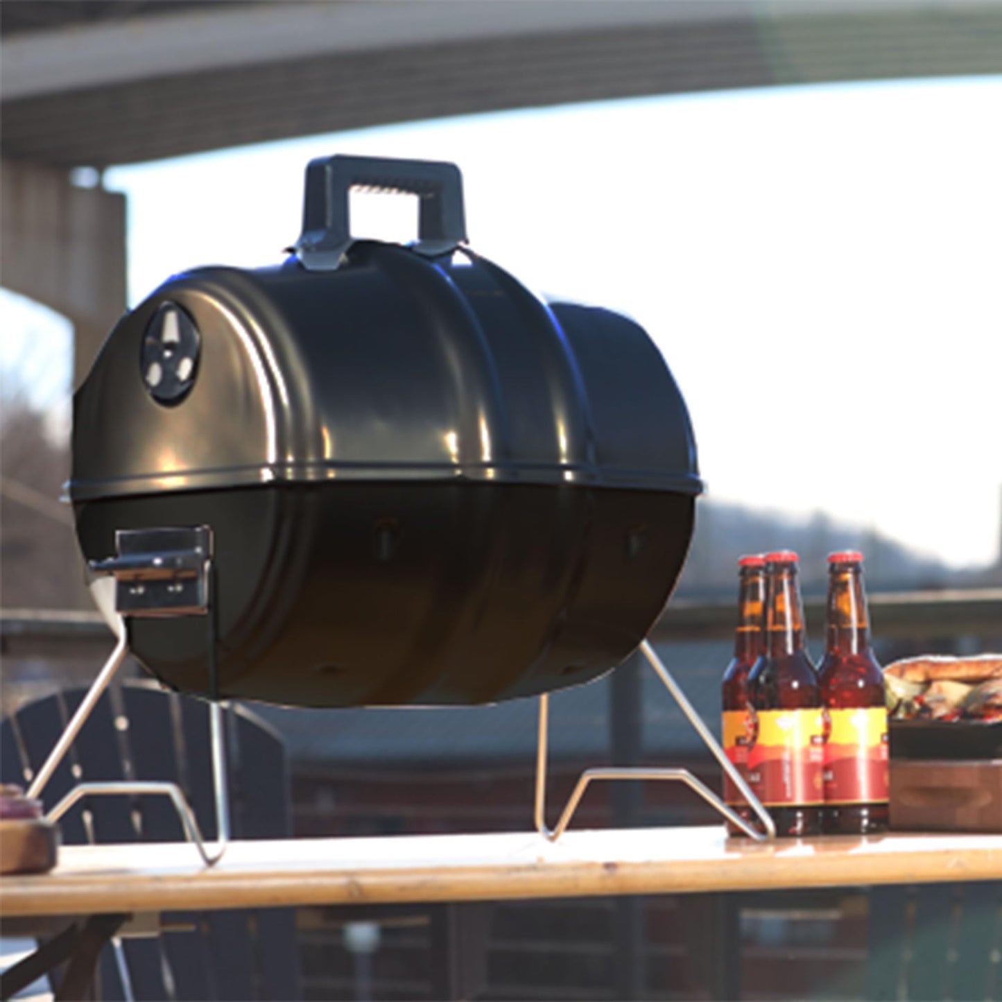 Americana Grills Keg A Que Charcoal BBQ Grill, Portable Outdoor Barbecue with Durable Powder Coated Hood and Bowl, 186 Square Inch Cooking Area, Black - CookCave