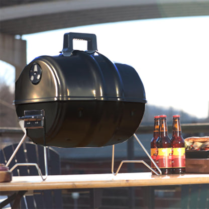 Americana Grills Keg A Que Charcoal BBQ Grill, Portable Outdoor Barbecue with Durable Powder Coated Hood and Bowl, 186 Square Inch Cooking Area, Black - CookCave