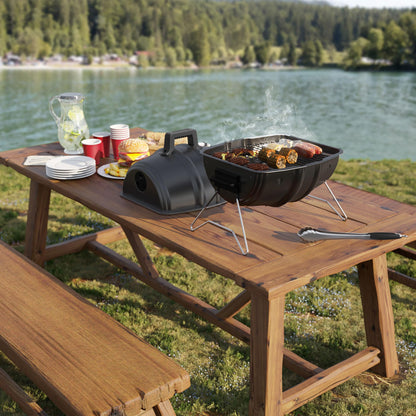 Americana Grills Keg A Que Charcoal BBQ Grill, Portable Outdoor Barbecue with Durable Powder Coated Hood and Bowl, 186 Square Inch Cooking Area, Black - CookCave