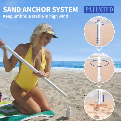 AMMSUN Beach Umbrellas for Sand Heavy Duty Wind Portable, 6.5ft Outdoor Umbrella with Sand Anchor and UV Protection, Parasols Includes Carry Bag for Beach, Patio, and Garden, Yellow Stripes - CookCave