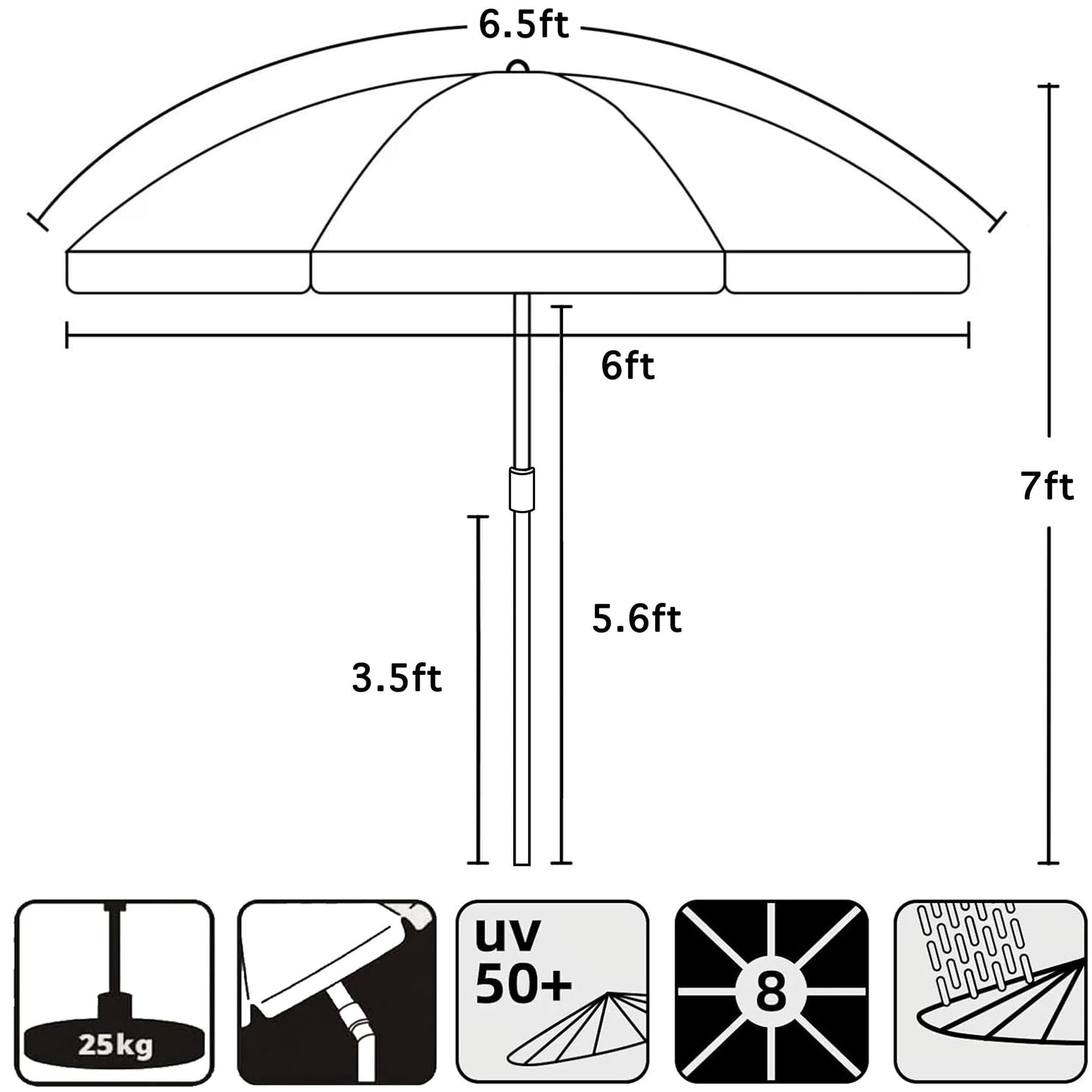 AMMSUN Patio Umbrella, 6.5 ft Outdoor Table Umbrella with Tilt Steel Pole, UPF50+ Protection, Great for Outdoor Garden Backyard, Navy Blue - CookCave